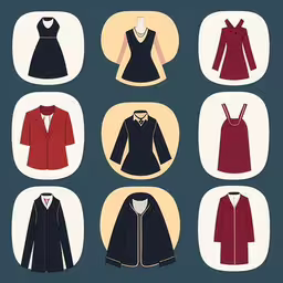 a picture of womens coat and blouses from the 60s,several different types of dresses hanging up