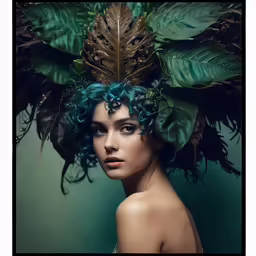 a portrait is wearing colorful blue hair