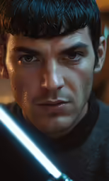 a man holding a light saber with both hands
