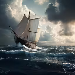 a sailboat is going across the rough ocean