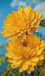 a couple of large yellow flowers on top of each other
