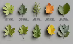 an array of different leaves showing the names and descriptions