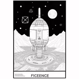 the illustration shows an image of a spaceship that is flying,a poster depicting the launch of a manned spacecraft in space