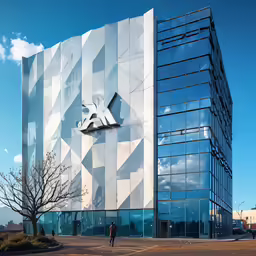 a building with a large white shark on the side