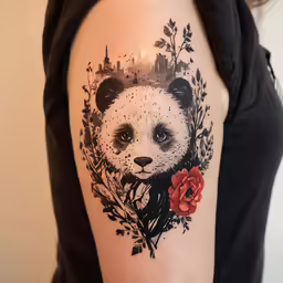 a person with a bear and flowers on their body