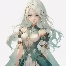 anime female figure posing with her long white hair blowing in the wind