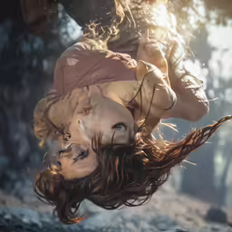 the woman in the image is upside down