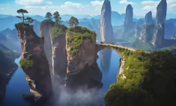 a bridge going through the middle of two mountains