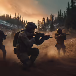 the soldiers are using their weapons for the task