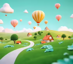 the picture shows a house and many balloons