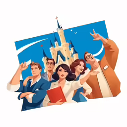 people are standing in front of a castle