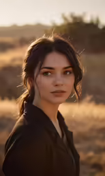 a woman is standing in an outdoor setting