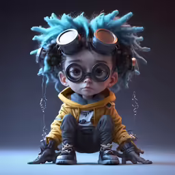 a character with eye glasses sitting on the floor