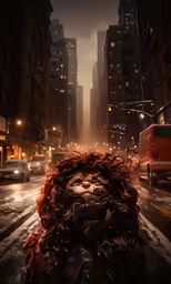 a very creepy looking face in the middle of a city