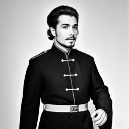 a man wearing an uniform standing next to a wall