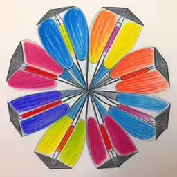 a drawing of colorful pens in a flower shaped arrangement
