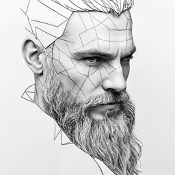 a drawing of a man with his face cut into some lines