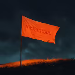 an orange flag is on top of a hill