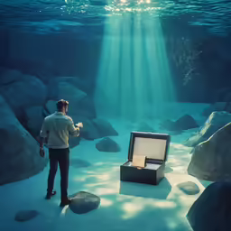 the man is looking at the ring in the box