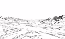 a black and white image of mountains covered in snow