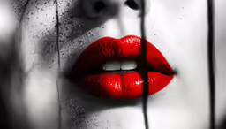 a womans lips, her reflection and reflection in the mirror