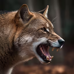 a wolf with his mouth open showing teeth
