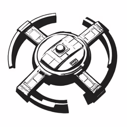 an old space shuttle in a circle with a round object