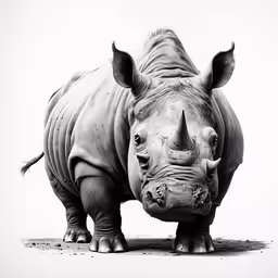 a rhino standing up against a white background