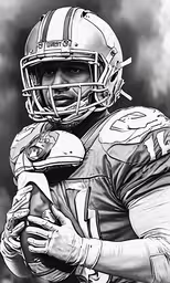 an outline drawing of a football player wearing a helmet,a football player with the number four in his jersey and helmet