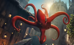 an orange octopus that has eyes and headphones on