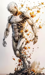 a digital art work of a soccer player with splashing paint