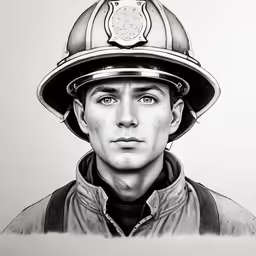 a pencil drawing of a fireman