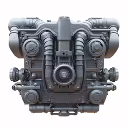 a grey model of a motorcycle engine is seen on a white surface