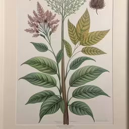 a painting of some very pretty flowers,an illustration of a flower and leaves with insects