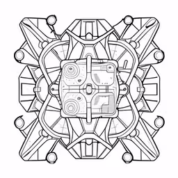an artistic drawing in a linear style,a black and white illustration of an abstract object,the inside of an object that is drawn with black lines,a drawing of an object on a white background,an abstract drawing with multiple dots and shapes on it