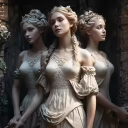 a group of three female mannequin standing next to each other