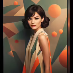 a woman posing for a photo with orange balls