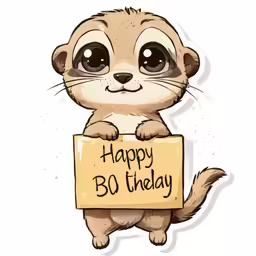 an animal holding a sign with the words happy birthday on it