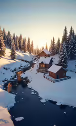 a snow covered field next to a snow covered forest