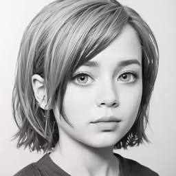 black and white photo of young woman with hair blown back