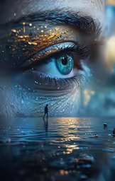 an artistic woman with blue eyes is pictured
