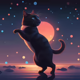 the cat stands on its hind legs with its paws up