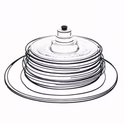 black - and - white photo of a stack of plates with a lid