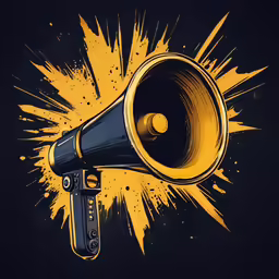 a graphic design with a black megaphone surrounded by yellow splashes