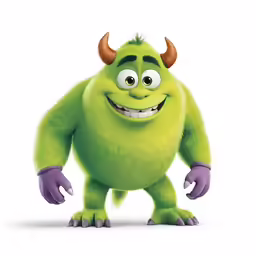 a cartoon character with horns and green suit