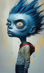 a picture of a person with blue hair and orange eyes