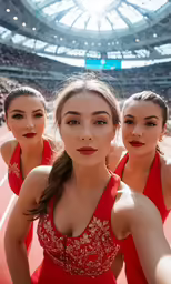 four athletes wearing red at the olympics