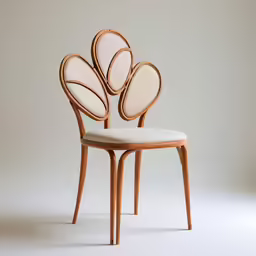 a dining chair made of wood and white fabric