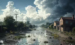 there is a river that has rain falling down