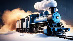 an old fashioned steam train traveling through the snow,a train riding on the tracks in the snow